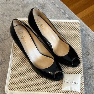 Cole Haan Black Patent Peep Toe Heels
